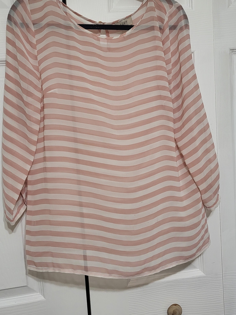 LOFT Blush Pink and White Striped Long-Sleeve Blouse